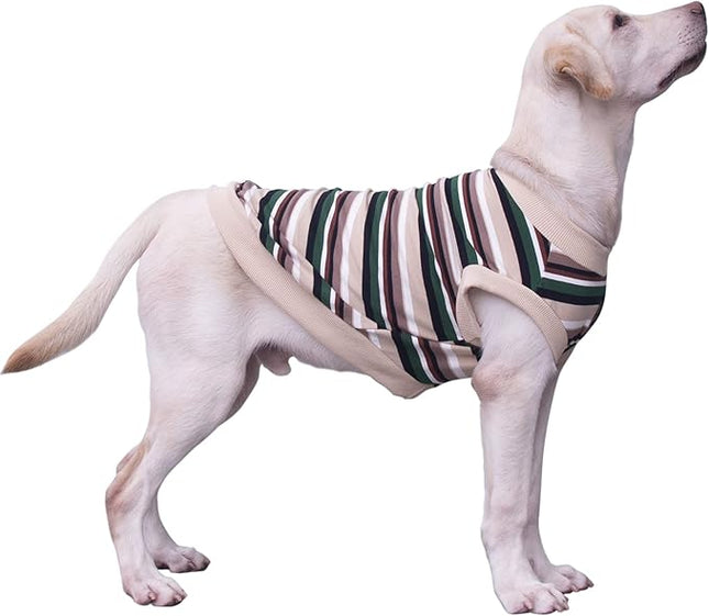 Large Dog Striped T Shirts Clothes Sleeveless Tank Top Vest for Pitbull Labrador, Yellow, 3X-Large
