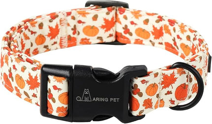 ARING PET Fall Dog Collars, Cute Autumn Pumpkin Maple Leaves Pet Collar with Quick Release Buckle for Small Medium Large Girl Boy Dogs-XS