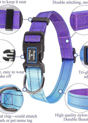 Roses&Poetry Reflective Dog Collar with Gradient Violet, Adjustable Durable Pet Collars for Small Medium Large Dogs (Violet-S)