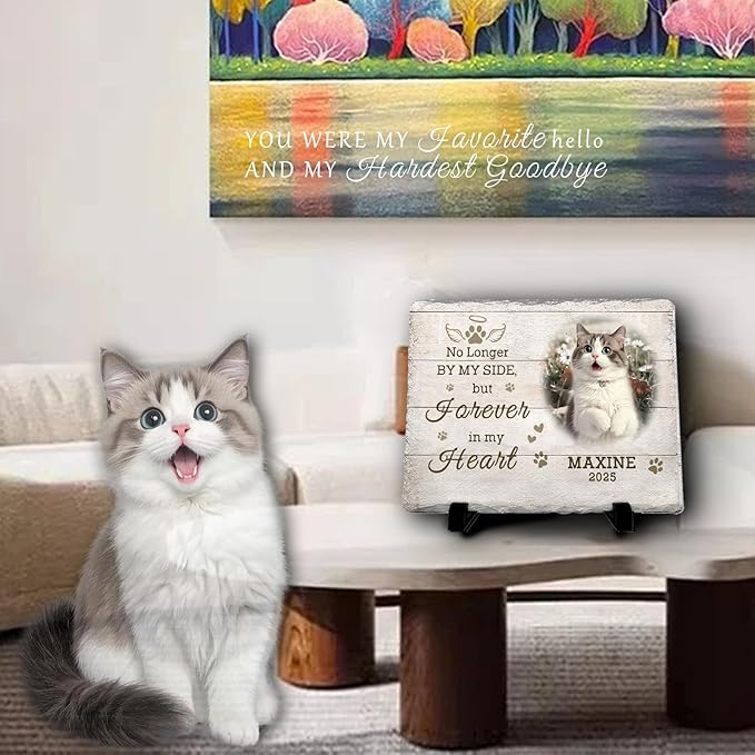 Personalized Cat Sympathy Gifts, Cemetery Decorations for Grave, Custom Pet Memorial Stone with Photo Name Date Bereavement Sympathy Gift for Cat Lover (Quote 10)
