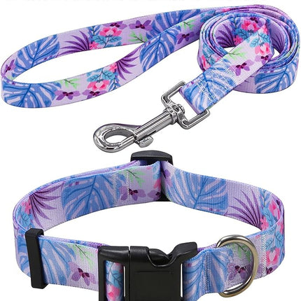 Dog Collar with Bohemia Floral Tribal Geometric Patterns - Soft Ethnic Style Collar Adjustable for Small Medium Large Dogs (Purple Flower, M)