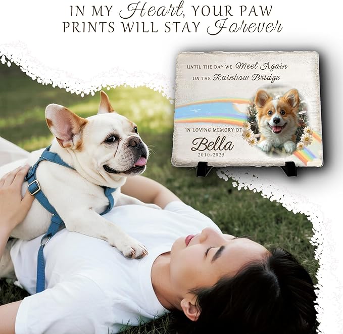 Personalized Pet Memorial Stone, Custom Dog Memorial Gifts for Loss of Dog with Photo Name Date, Dog Remembrance Gift, Loss of Dog Sympathy Gift for Dog Cat Lovers (Quote 4)