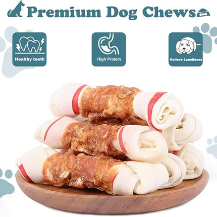Dog Treats Chicken Wrapped Rawhide Bones for Small Dog Treats Puppy Chews Snacks Promotes Healthy Chewing Chicken Wrapped Knot 6.5" 0.5lb