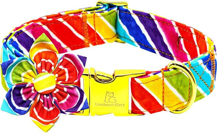 Lionheart glory Rainbow Dog Collar with Flower Colorful Summer Dog Flower Collar Heavy Duty Adjustable Pride Collars for Large Dogs Pet Gift Holiday
