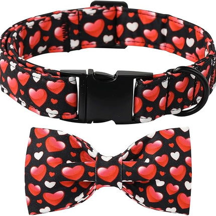 Lionet Paws Valentine's Dog Collar, Cute Heart Black Dog Collar for Large Dogs, Adjustable Cotton Love Pet Collars for Large Dogs