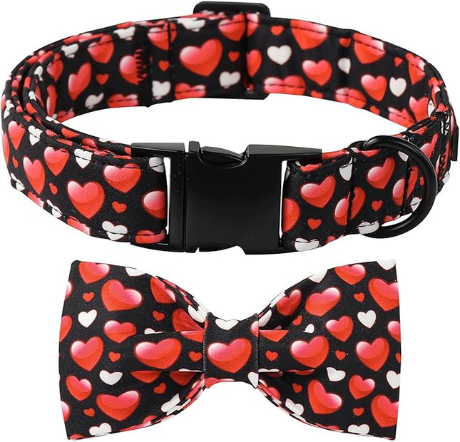 Lionet Paws Valentine's Dog Collar, Cute Heart Black Dog Collar for Large Dogs, Adjustable Cotton Love Pet Collars for Large Dogs