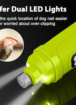 Casfuy Dog Nail Grinder with 2 LED Light - New Version 2-Speed Powerful Electric Pet Nail Trimmer Professional Quiet Painless Paws Grooming & Smoothing for Small Medium Large Dogs(Green)