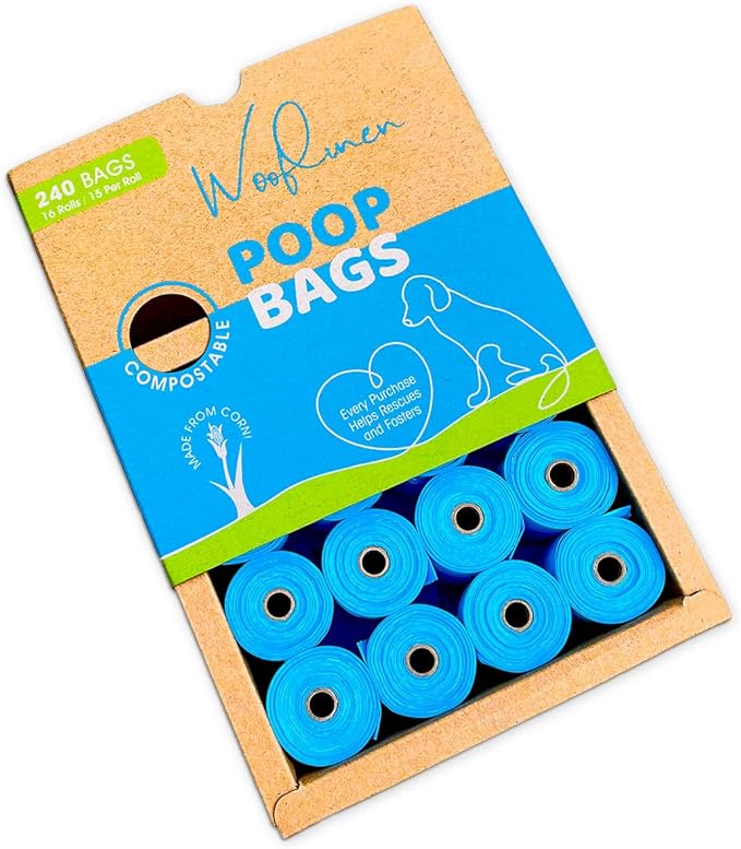 100% Compostable Dog Poop Bags - EN13432 Home Compost Certified Dog Waste Bags, 240 Bags (16 Rolls), Made from Corn - Easy Open - Large, Thick Poop Bags for Dogs