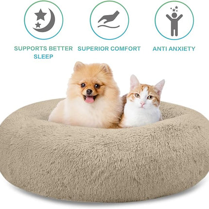 SAVFOX Plush Calming Dog Beds, Donut Dog Bed for Small Dogs, Medium, Large & X-Large, Comfy Cuddler Dog Bed and Cat Bed in Faux Fur, Washable Dog Bed, Multiple Sizes XS-XXL
