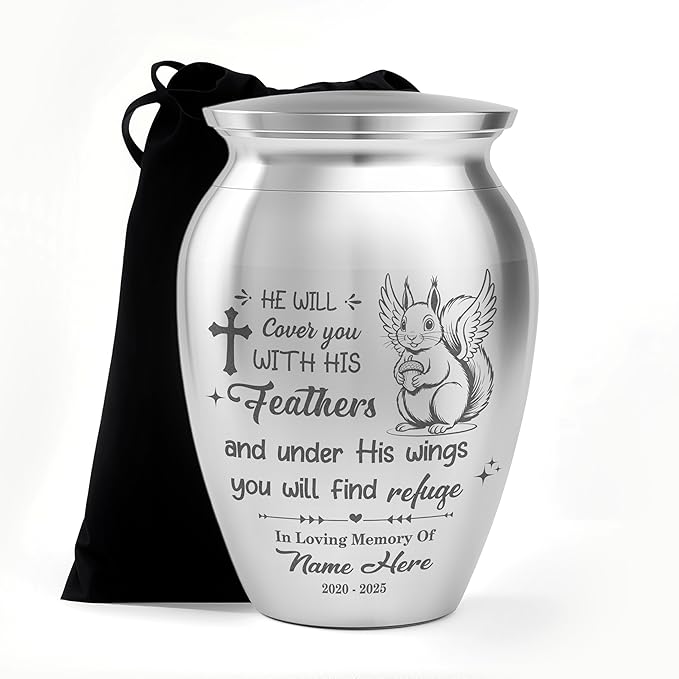 Artsy Woodsy Squirrel Memorial Mini Urn for Human Ashes Keepshake, Decorative Keepsake Urn with Engraved Squirrel 2.56 inch, Small Memorial Gifts for Pet Lovers (04, 2.56 x 1.77)
