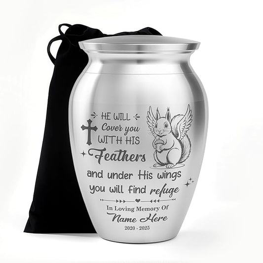 Artsy Woodsy Squirrel Memorial Mini Urn for Human Ashes Keepshake, Decorative Keepsake Urn with Engraved Squirrel 2.56 inch, Small Memorial Gifts for Pet Lovers (04, 2.56 x 1.77)