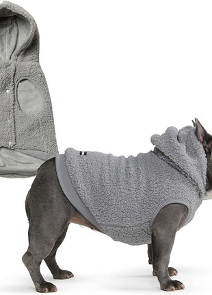 Spark Paws Fleece Dog Jacket, Hooded Sweater Vest, Warm Coat for Winter - Suitable for Small Medium Large XL XXL Breeds - Silver Grey - L
