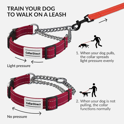 CollarDirect Martingale Dog Collar with Stainless Steel Chain and Quick Release Buckle - Reflective Collar for Large, Medium, Small Dogs - Dark Red, Small (Neck Size 12"-15")
