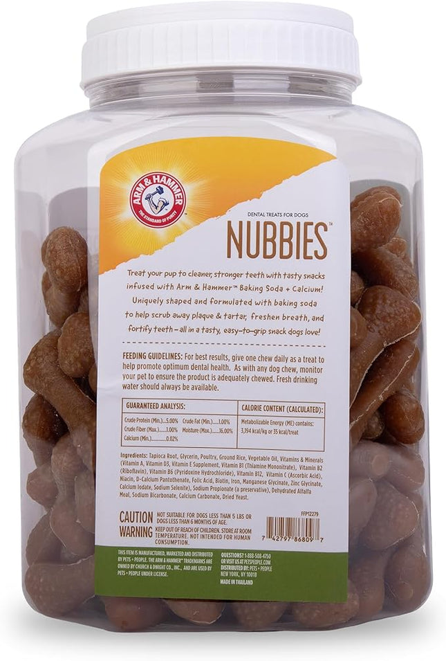Arm & Hammer for Pets Nubbies Dental Treats for Dogs with Baking Soda and Calcium, Treat Chews Help Fight Bad Breath, Plaque & Tartar, Chicken, Value Bucket, 139 Pcs (Packaging may vary)