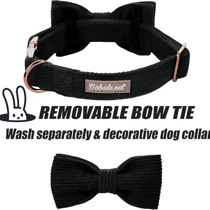 Black Dog Collars for Small Dog,Cute Corduroy Dog Collar with Bow Tie Safety Metal Buckle Adjustable Puppy Collars for Small Medium Large Boy&Girl Dogs,S-Neck 10"-16"