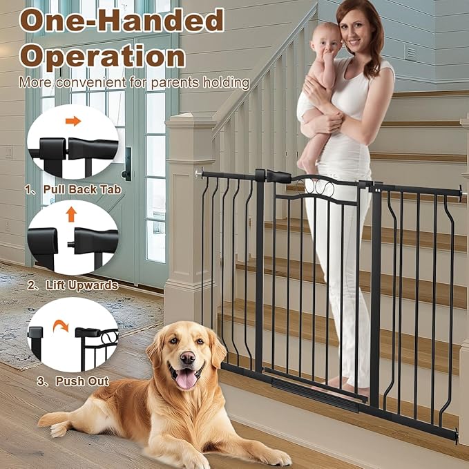 53.1-62.2" Extra Wide Baby Gate for Doorways No Drill, 30" Tall Auto Close Press Mounted Baby Safe Gate for Stairs, Walk Through Dog Gates for Doorways, Black