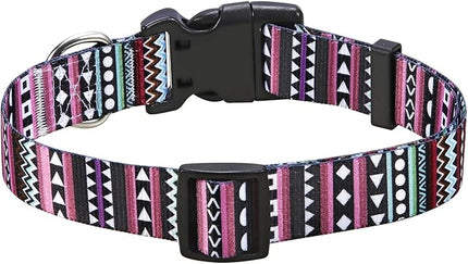 Dog Collar with Bohemia Floral Tribal Geometric Patterns - Soft Ethnic Style Collar Adjustable for Small Medium Large Dogs (Bohemian Purple,XS)