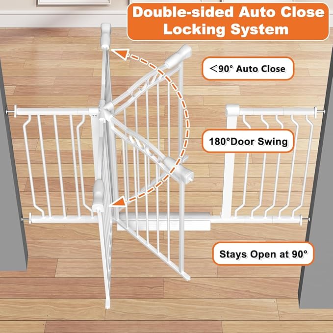 29.5-43.7" Wide Baby Gate for Stairs No Drilling, 30" Tall Metal Pet Baby Safety Gates with Expansion Kit, Press Mounted Dog Gate Indoor for Kids, Walk Through Dog Gates for Doorways, White