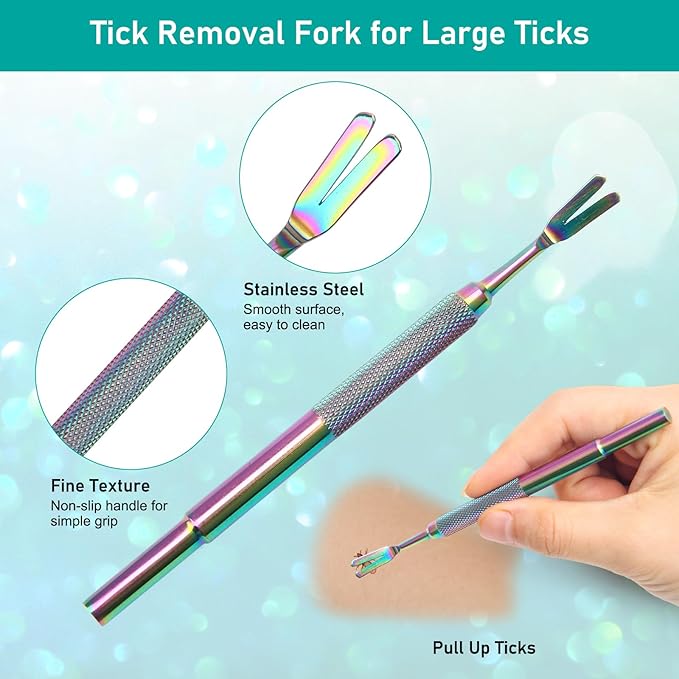 3 in 1 Tick Remover Kit, Stainless Steel Tick Remover Tweezers Tools Set for Pet Dog, Cat, with Storage Box (Colorful)