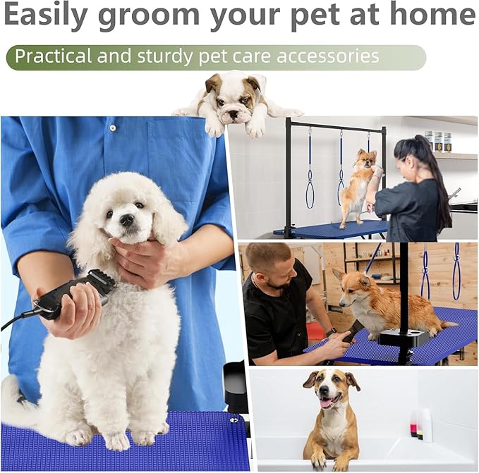 VFK 36''/47''Large Dog Grooming Table, Foldable Grooming Table for Dogs at Home Pet Grooming Station,Adjustable Cat Drying Desktop with Arms, Nooses, Mesh Tray (Basic pet Table, 47" Blue)