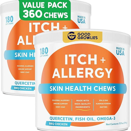 Dog Allergy Relief Chews — Anti-Itch Skin & Coat Supplement: No Fillers, Just Flavor - Itchy Skin Relief Treatment w/Omega 3 Fish Oil - Itching&Paw Licking - 360Ct (BBQ Chicken)