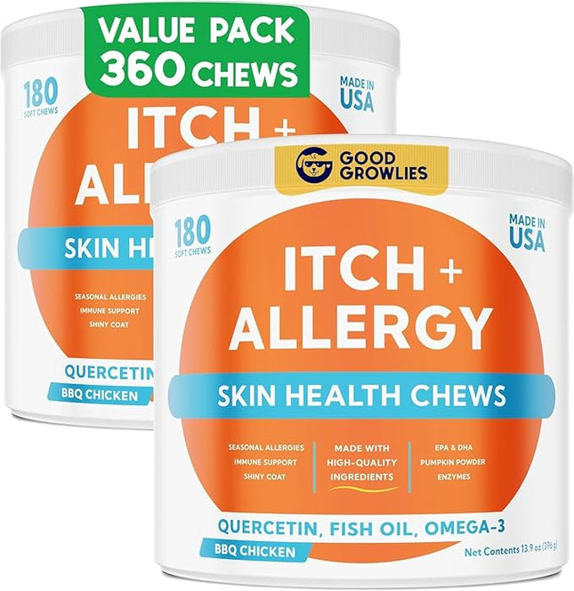Dog Allergy Relief Chews — Anti-Itch Skin & Coat Supplement: No Fillers, Just Flavor - Itchy Skin Relief Treatment w/Omega 3 Fish Oil - Itching&Paw Licking - 360Ct (BBQ Chicken)