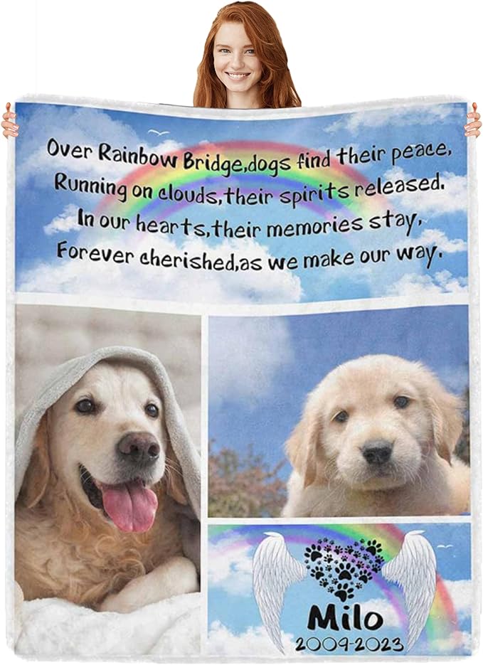 Custom Dog Memorial Gifts for Loss of Dog Cat, Personalized Dog Memorial Blanket with Photos, Pet Memorial Gifts, Pet Loss Gifts, Pet Memorial Throw Blanket, Gifts for Dog Cat Lovers Dog Mom Dog Dad