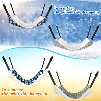 Jetec 2 Pieces Reversible Cat Hanging Hammock Soft Breathable Pet Cage Hammock with Adjustable Straps and Metal Hooks Double Sided Hanging Bed for Small Dogs Rabbits(Cat and Plaid,S)