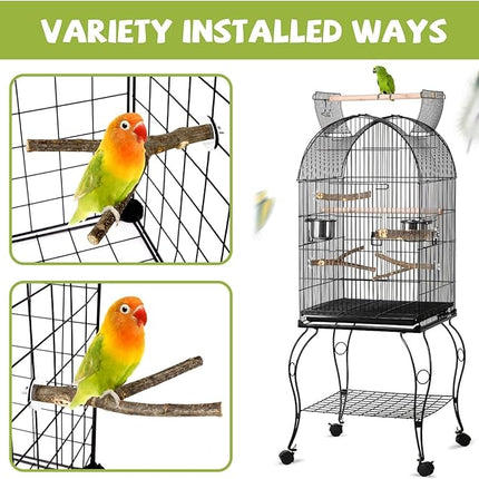 5PCS Natural Wood Bird Perch Set - Straight & Forked Branch Perches Cage Perches Accessories for Small Medium Birds, Parakeets, Budgies, Cockatiels, Conures