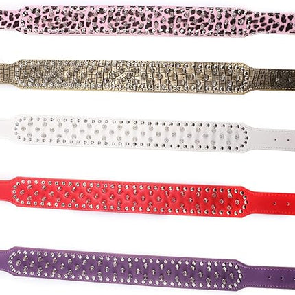 Hoot PU Leather Adjustable Spiked Studded Dog Collar 2" Wide 43 Spikes (L(Neck 21"-24"), White)