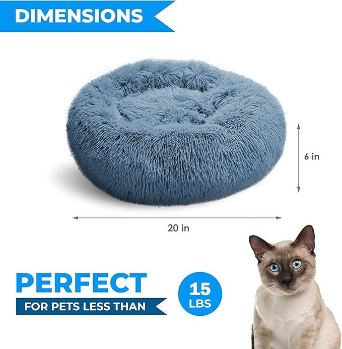 Whiskers & Friends Cat Bed, Cat Beds for Indoor Cats Washable, Orthopedic Soft Fluffy Round Calming Pet Bed for Small to Large Kitty Kittens & Dogs, Small Dog Beds & Furniture