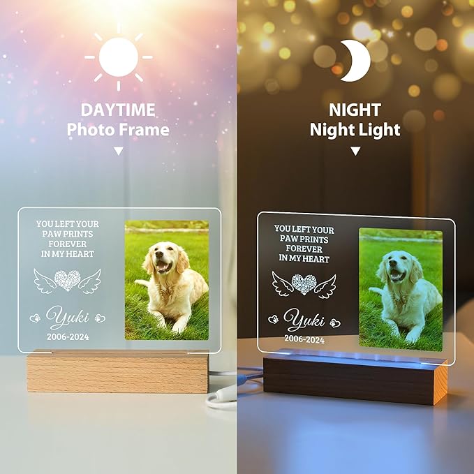 Pet Memorial Gifts for Dogs, Personalized Pet Memorial Night Lights, Dog Memorial Gifts for Loss of Dog, Loss of Dog Sympathy Gift, Dog Bereavement Remembrance Picture Frame (Design-E)