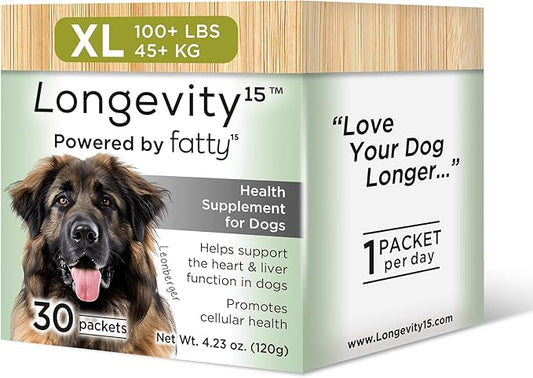 Longevity15 – C15:0 – Fatty Acid Health Supplement for Dogs – Healthy Pet Supplies – for Extra Large Dogs, 1 Pack