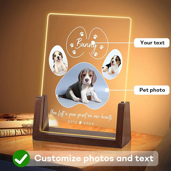 Pet Memorial Gifts for Dogs, Dog Memorial Gifts for Loss of Dog, Pet Remembrance Gift Dog, Cat Loss Sympathy Gift, Dog Memorial Night Light, Pet Memorial Gifts Cat, Pet Memorial Acrylic Plaque