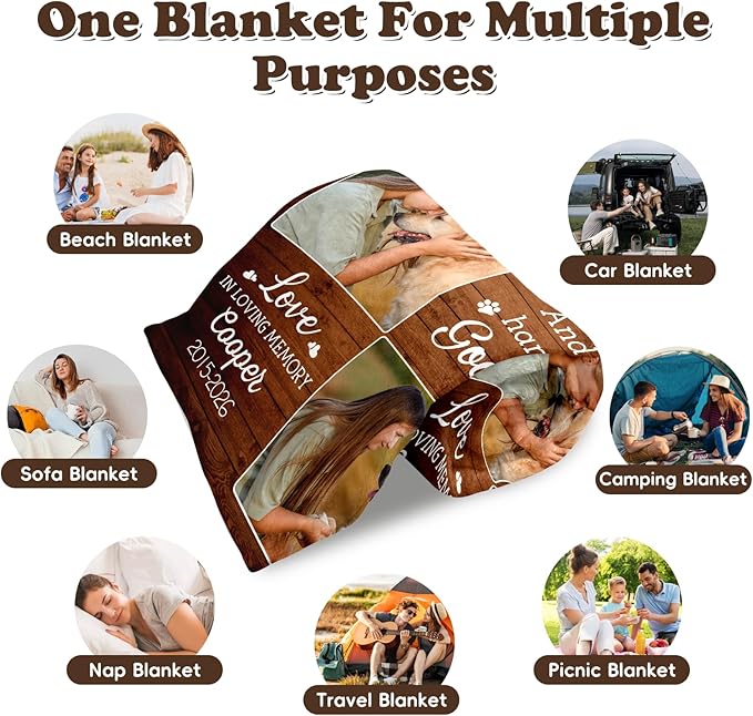 WFR Pet Memorial Blanket Gifts - Personalized Dog Memorial Blanket with Photos Name, Pet Sympathy Gifts for Dogs Lovers, Custom Loss of Dog Blankets, Pets Remembrance Bereavement Pass Away Gifts