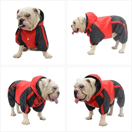Lovelonglong American Bully Pitbull Dog Hooded Raincoat, Bulldog Rain Jacket Poncho Waterproof Clothes with Hood Breathable 4 Feet Four Legs Rain Coats for Pugs English French Bulldog Red B-L