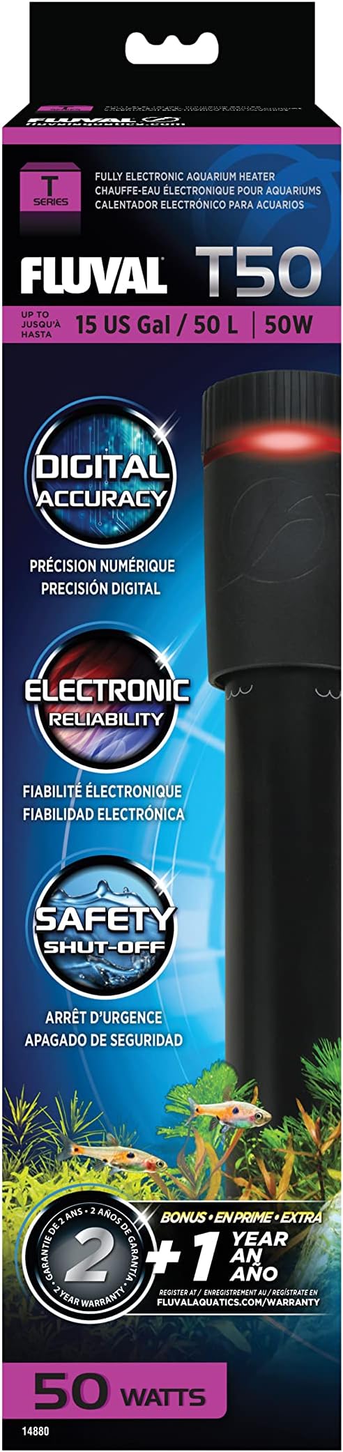 Fluval T50 Fully Electronic Heater for Freshwater Aquariums up to 15 Gal.