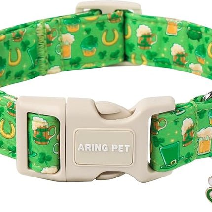 ARING PET St Patrick's Day Dog Collar-Green Lucky Clovers Dog Collars, Adjustable Shamrock Pet Collars Trefoil Puppy Collar Gifts with Quick Release Buckle for Girl&Boy Dogs