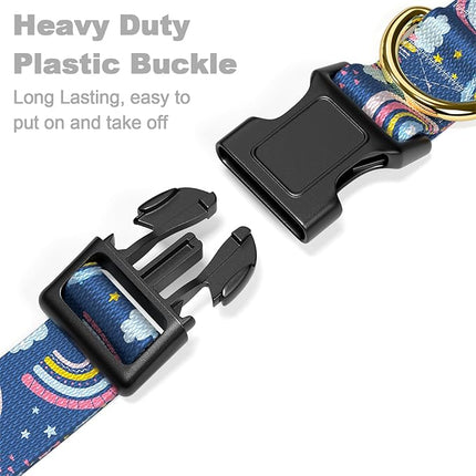 Rnivvi Dog Collar for Medium Dogs, Cute Heavy Duty Adjustable Puppy Collar with Quick Release Buckle for Girl & Female, Pet Accessories for Walking Running, M Length 1" Width, Blue Rainbow