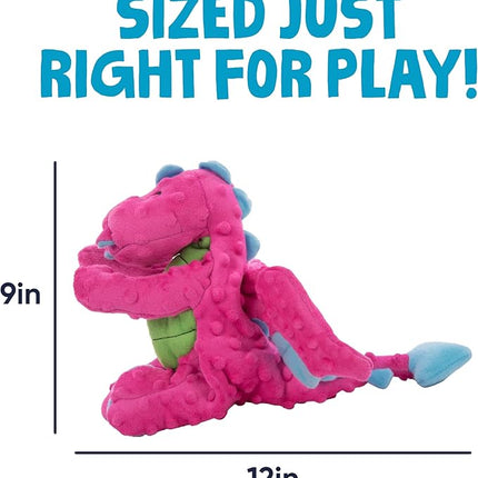 goDog Dragons Squeaky Plush Dog Toy with Chew Guard Technology, Durable Fabric & Squeaker for Active Play, Pink, Large
