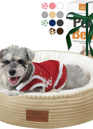 Cat Bed, 23In Dog Beds for Small Dogs, Calming Cat & Dog Beds for Indoor Pets, Pet Beds Comfortable Donut Round Ultra Soft (Camel, 23" L x 23" W x 6.5" Th)