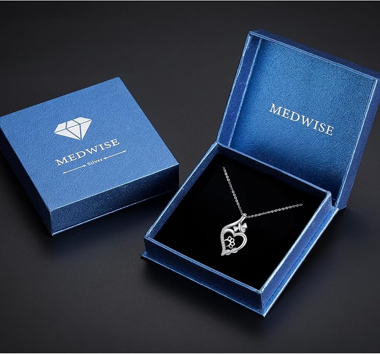 MEDWISE 925 Sterling Silver Dog Paw Print Necklace Infinity Symbol Pendant Heart Bone Necklace Infinity Jewelry for Women Ladies Wife Mother Daughter Dog Pet Lover Christmas Birthday Gifts