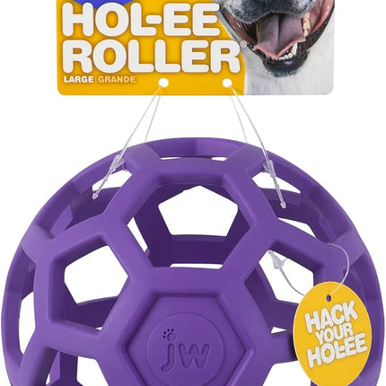 JW Pet Hol-ee Roller Dog Toy Puzzle Ball, Natural Rubber, Large (5.5 Inch Diameter), Colors May Vary