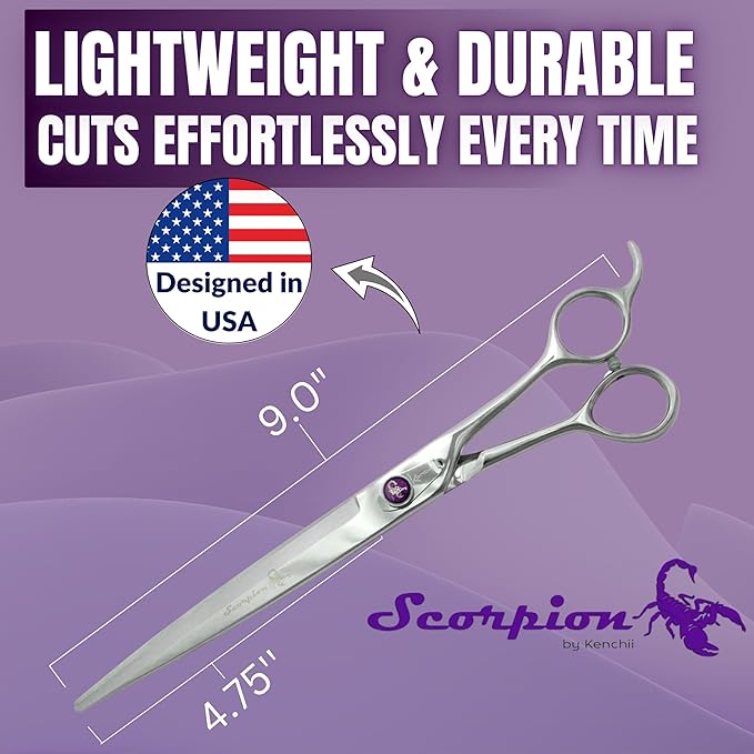Kenchii Scorpion Dog Grooming Scissors, 9 Inch Straight Shears, Dog Scissors for Grooming, Professional Pet Grooming Scissors, Heavy Duty, Durable and Sharp