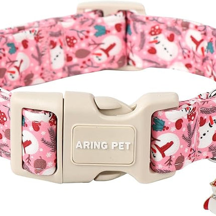 ARING PET Christmas Dog Collar-Cute Pink Snowman Dog Collars, Adjustable Christmas Pet Collars Puppy Collar with Quick Release Buckle for Girl&Boy Dogs