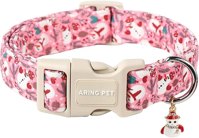 ARING PET Christmas Dog Collar-Cute Pink Snowman Dog Collars, Adjustable Christmas Pet Collars Puppy Collar with Quick Release Buckle for Girl&Boy Dogs