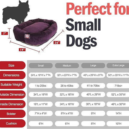 Majestic Pet 24 Inch Micro Velvet Calming Dog Bed Washable – Cozy Soft Round Dog Bed with Spine for Head Support - Fluffy Donut Puppy Mat 24x19x7 (inch) Small – Aubergine