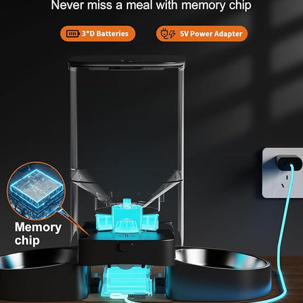 HoneyGuaridan 5L Automatic Cat Feeder for Two Cats, 5G WiFi Smart Feed Pet Feeder with Stainless Steel Bowl,APP Control Dispenser, Dual Power Supply,Desiccant Bag,10s Meal Call Black