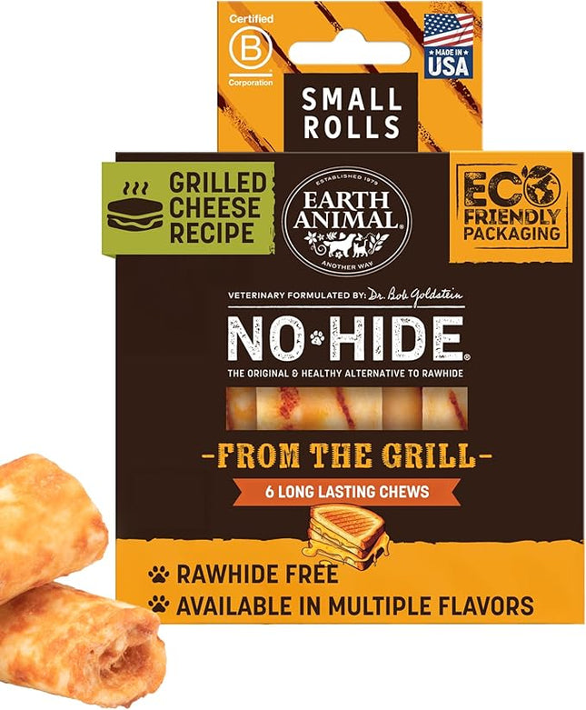 Earth Animal No Hide Chews - from The Grill Rolls Grilled Cheese Vegetarian Flavor Rawhide Free Small Dog Chews - 6 Count