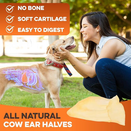 BRUTUS & BARNABY Cow Ears for Dogs – Halves 100 ct, Thick Cut, Grass-Fed Angus Beef, All-Natural No-Rawhide Dog Treat Alternative